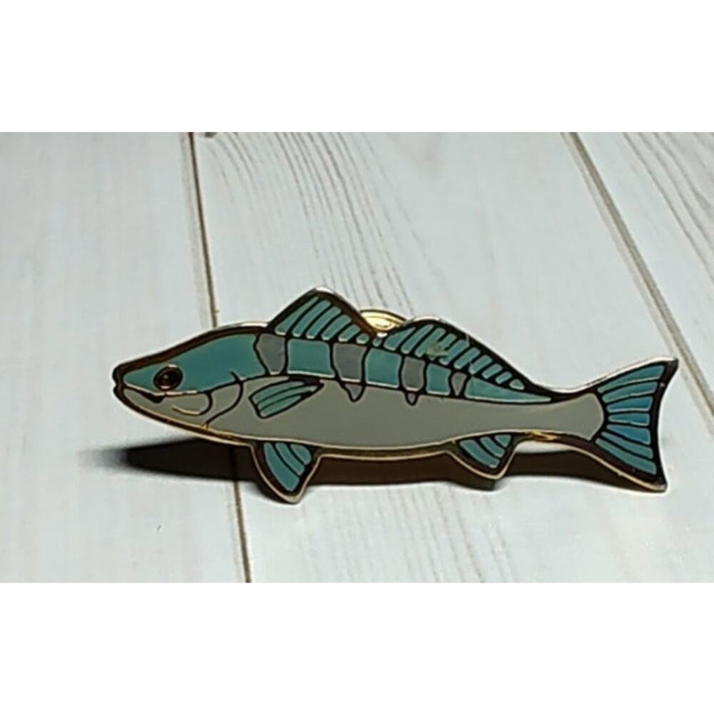 Enamel Seabass Trout Fish Pin for a Hat, Lapel, Lanyard, Jacket or Backpack